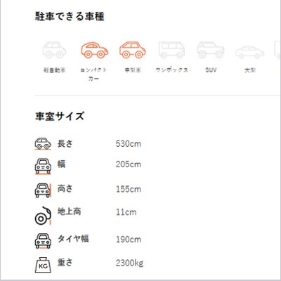 特Ｐ・東京駅周辺・可能な車のサイズ